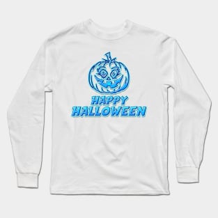 Blue Comics Style Happy Halloween Pumpkin Sticker Coolest Gift Idea for Kids Long Sleeve T-Shirt